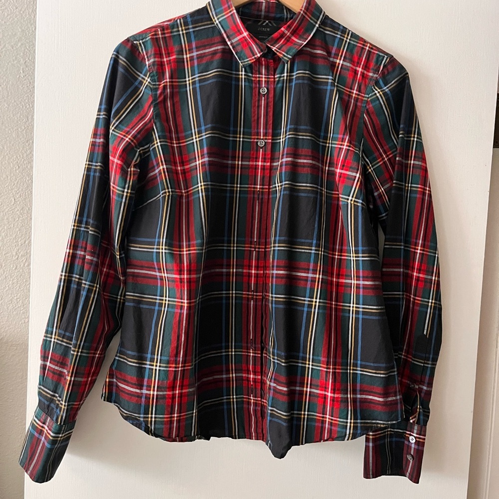 Jcrew plaid button up blouse.